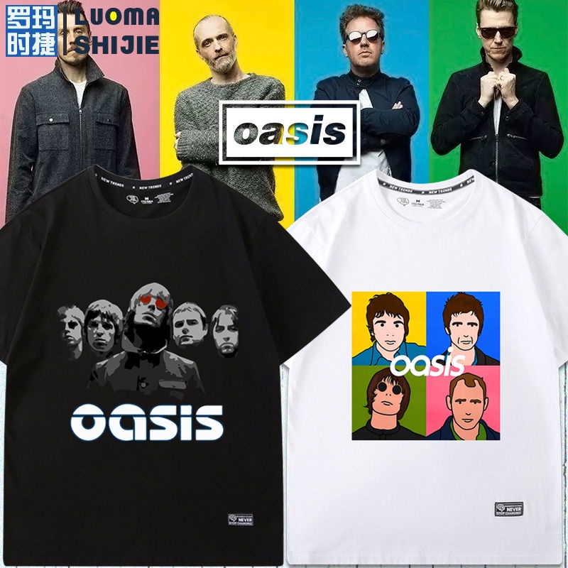 Oasis rock band เสื้อยืดแขนสั้นผู้ชายผ้าฝ้ายแท้ Oasis band รอบเสื้อยืดชาย ins แนวโน้ม vibrato all-ma