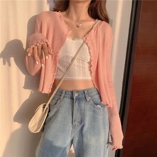 เสื้อคลุมคาดิแกน กระดุมบน แต่งขอบหยักผ้าไหมพรหมเพิ่มความน่ารัก🍑พร้อมส่งทุกสี