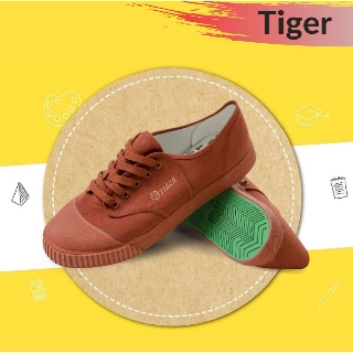 รองเท้าผ้าใบนักเรียน Tigerสีน้ำตาล รองเท้าเด็กนักเรียนชาย พร้อมส่ง