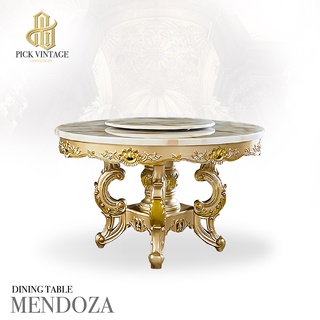 MENDOZA DINIGTABLE โต๊ะอาหารกลม สไตล์หลุยส์ สีทองเชมเปญ 130ซม. รุ่น เม็นโดซ่า