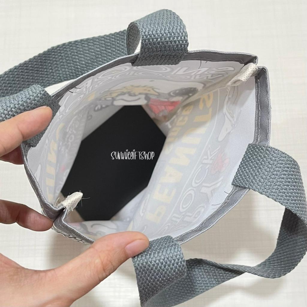 กระเป๋าถือผ้าแคนวาส ถุงใส่แก้วน้ำ ถุงผ้าแคนวาส ทรงสูงพร้อมฐานรองพลาสติก ลายการ์ตูน ขนาดเล็ก - รูปที่ 3