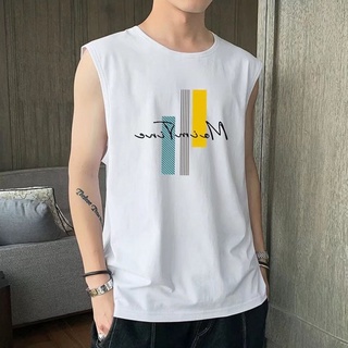 เสื้อกั๊กแขนกุด คอกลม ทรงหลวม พิมพ์ลายแบรนด์ แฟชั่นฤดูร้อน สไตล์ฮ่องกง สําหรับผู้ชาย