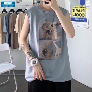 【M-5XL】เสื้อกล้ามแขนกุด พิมพ์ลายการ์ตูน ทรงหลวม สไตล์เกาหลี ฮิปฮอป สําหรับผู้ชาย