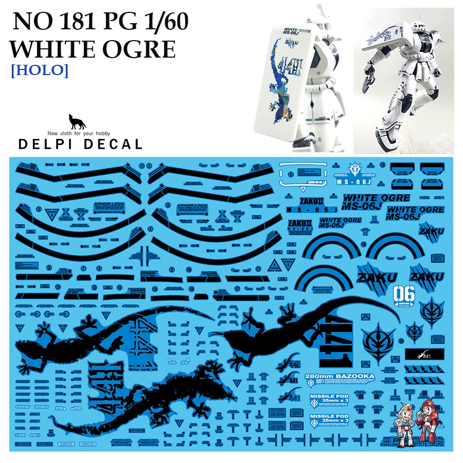 ดีคอลน้ำ [DELPI] 181 PG WHITE OGRE ZAKU [ HOLO] 1/60 WATER DECAL