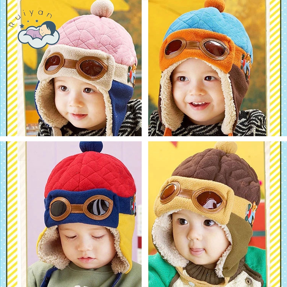 ( • ω •́ )✧RY Baby Boys Earflap Hat, Winter Warm Pilot Aviator Crochet Caps