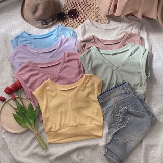 สินค้าพร้อมส่ง 🦄 [ครบ 12 สี] สีพาสเทล สีคลาสสิค เสื้อกล้ามครอป ผ้าร่อง ** crop top ** เสื้อเอวลอย