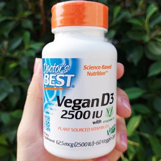 วิตามินดี 3 Vegan™ D3 with Vitashine 2500 IU 60 Veggie Caps (Doctors Best®) บำรุงกระดูก