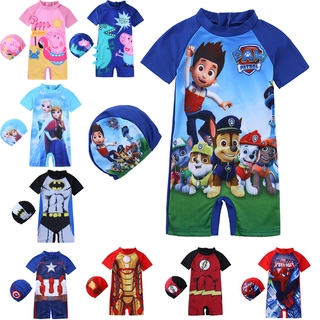 PAW PATROL ชุดว่ายน้ําแขนสั้นลายการ์ตูน + หมวกสําหรับเด็ก