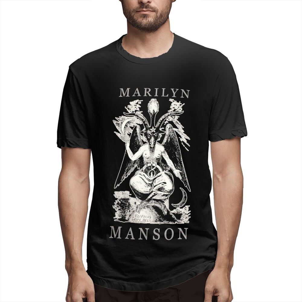 เสื้อยืดผ้าฝ้าย【XS-3XL】เสื้อยืดคอกลม ผ้าฝ้าย 100% พิมพ์ลายโลโก้ Kaos Lengan Pendek Motif Marilyn Manson Bigger Than Sata