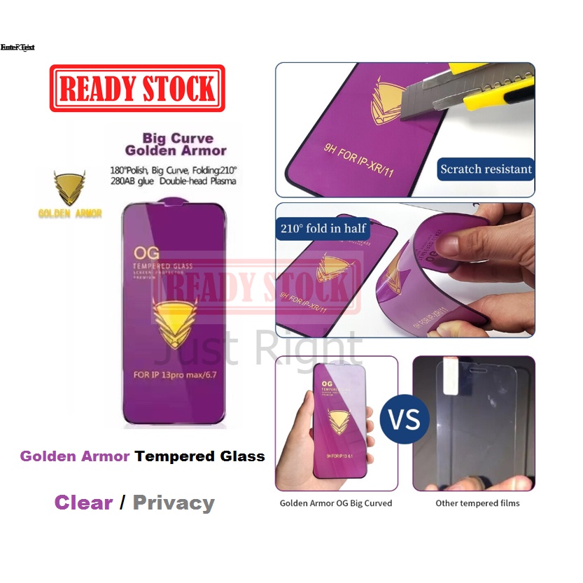 Redmi OG Golden Armor HD Clear/ความเป็นส่วนตัวแก้ว Mi Note 9i 7 9 10 10s 10X 10T 11s 5G Poco X3 GT X