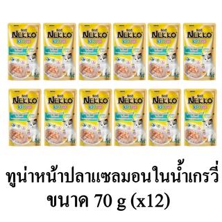 Nekko Kitten อาหารเปียกลูกแมวสูตรใหม่ รส ทูน่าหน้าปลาแซลมอนในน้ำเกรวี่ ขนาด 70g.(x12 ซอง)