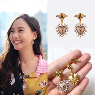 ต่างหูดิออร์ ต่างหูแฟชั่น หัวใจสีชมพู งานหน้าหลัง พร้อมส่ง