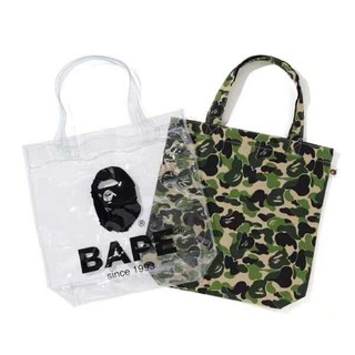 BAPE A BATHING APE ABC CLEAR TOTE BAG GREEN IN PLASTIC กระเป๋าถือ แฟชั่น อะบาทติ้งแอป เบ็ป พลาสติกใส ลายทหาร กันน้ำ