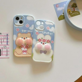 💕พร้อมส่ง💕iPhone 14 13 12 11 Pro Max เคส for เคสไอโฟน11 3D สามมิติ  บางเบาพกพาง่าย น่ารัก การ์ตูนกระต่าย หมี Case