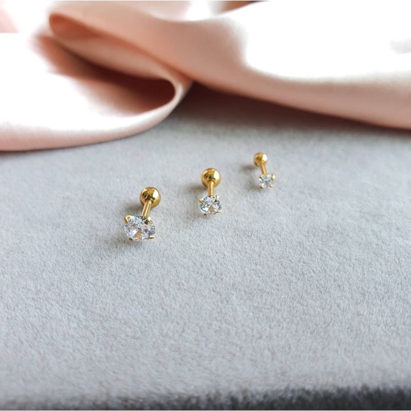 (1ข้าง)จิวหู จิวเพชร ต่างหูสแตนเลสแบบเกลียวหมุน1.2mm จิวแฟชั่น จิวเกาหลี จิวหูเพชร จิวน่ารัก