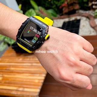 Case for Apple Watch 44mm ใส่ได้ทุกซีรี่ย์ ทรง RM model Yellow Black Luxury Style Stainless+Rubber Band