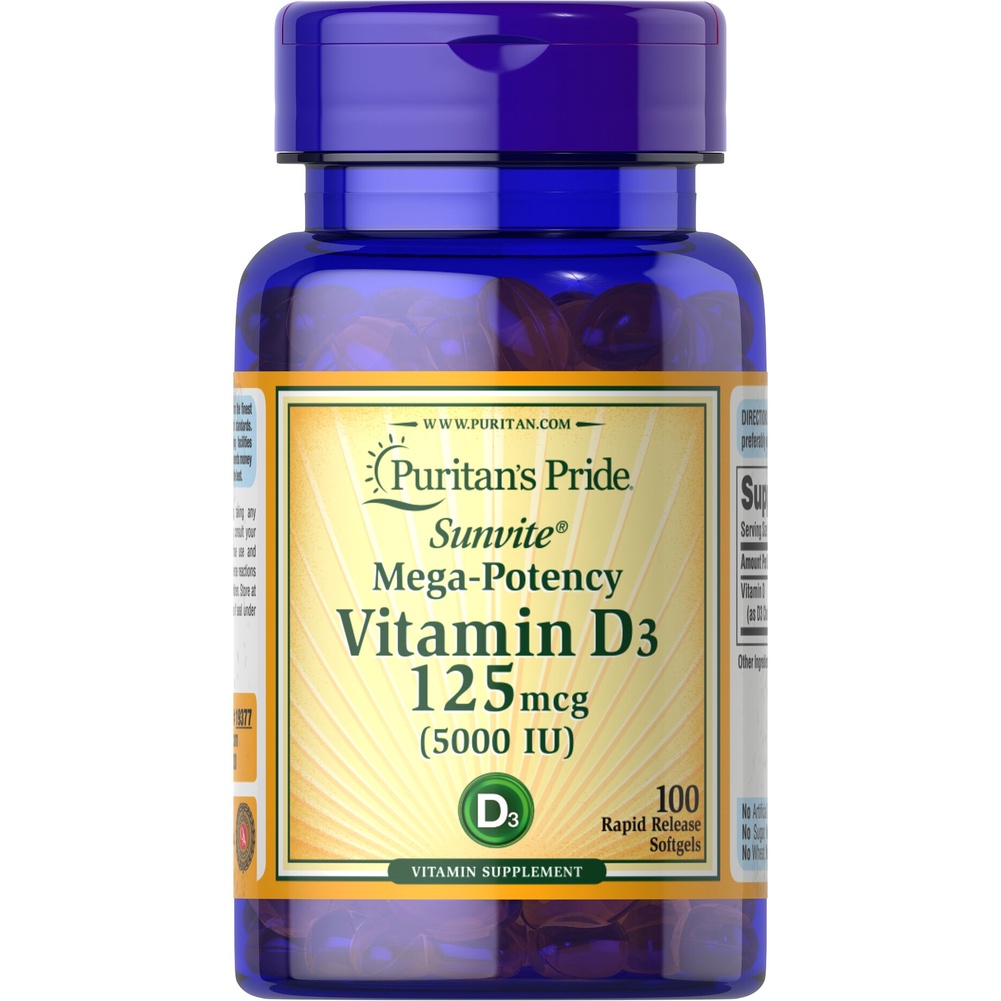 (New package) Puritan Vitamin D3 125 mcg (5000 IU) 100 softgels วิตามินดี 3