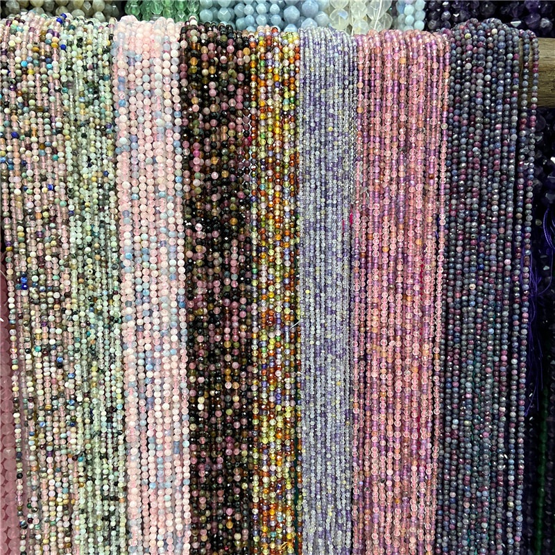 2MM Natural Faceted Colorful Tourmaline Quartzs Amethysts Agates Crystal Round Beads For Jewelry Making DIY Bracelet Accessories