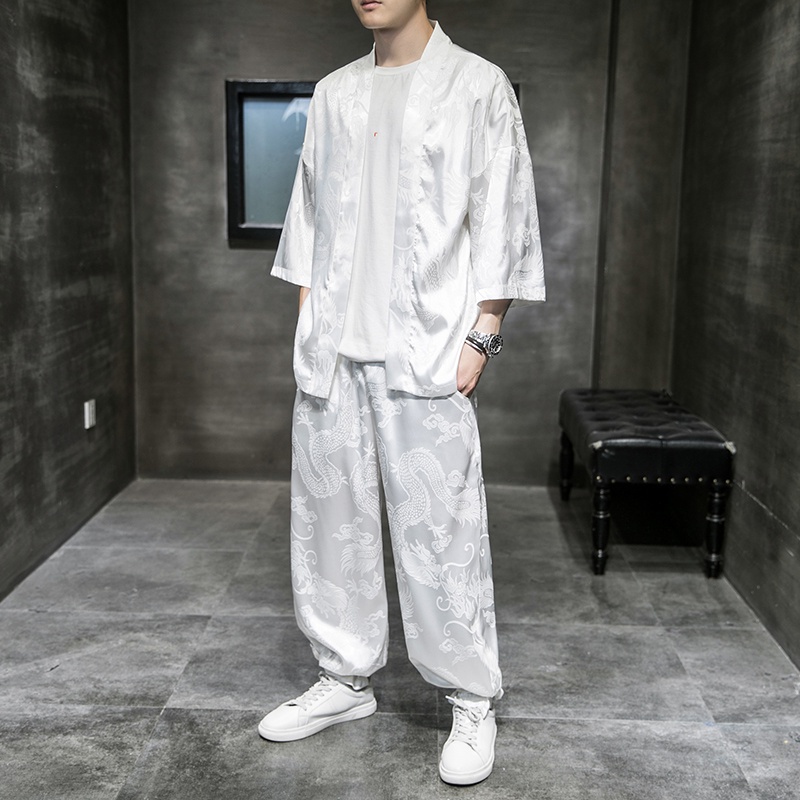 ∋Ready Stock Summer Sunscreen Clothing Dragon Pattern Suit Men's Trendy Chinese Style Cardigan Robe Hanfu Ancient Fairy #3
