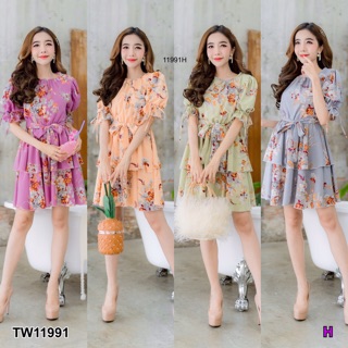 Dress เดรสระบาย 2 ชั้น งานแขนพอง พริ้วสุดๆ ลายดอก มาพร้อมเชือกผูกเอว มีแขนผูกโบว์ 2 ข้าง งานสวยดูดี งานนี้ต้องมีเลยค่ะ