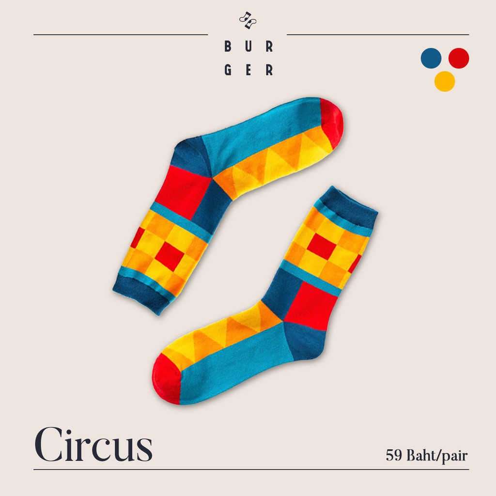 Circus ถุงเท้าแฟชั่น ลายหลากสี สายคิ้วท์ ครึ่งแข้ง ราคาถูก คุณภาพดี