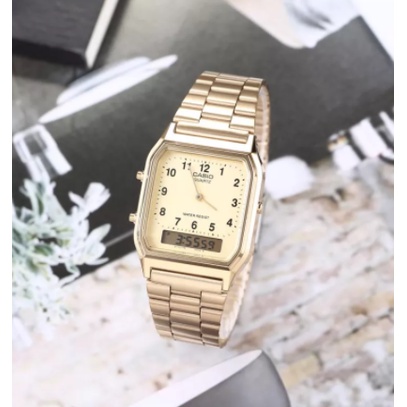 (แท้ 100%) Casio รุ่น AQ-230GA-9B นาฬิกาข้อมือ Analog-Digital แสตนเลสสีทอง - มั่นใจ ของแท้ 100% ประก