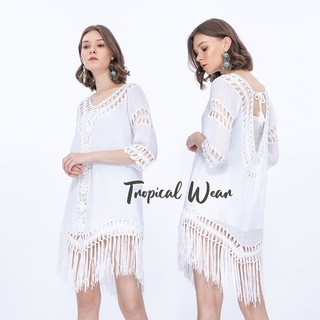 Tropical Wear เสื้อตัวยาว เสื้อถักโครเชต์ เสื้อเบลาส์แต่งไหมพรม