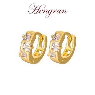 Hengran ต่างหูแฟชั่นเกาหลี ทอง18K เพชร ตุ้มหูห่วง ผู้หญิง 16GE