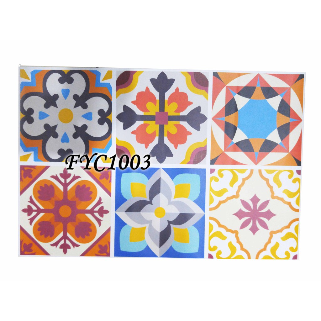 METH FYC1003 45 ซม.X 30 ซม.TENDTS 6 กล่องดอกไม้สติกเกอร์ TILE KITCHEN STICKER BATIK TILE RETRO CLASS