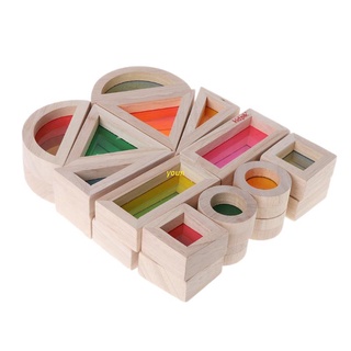 youn Rainbow Acrylic Wooden Building Blocks Baby Educational Toy Montessori Kids toy