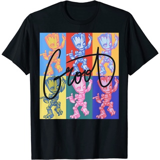 เสื้อยืด ผ้าฝ้าย พิมพ์ลาย Marvel Guardians Of The Galaxy Groot Pop Art Panels สําหรับผู้ชาย