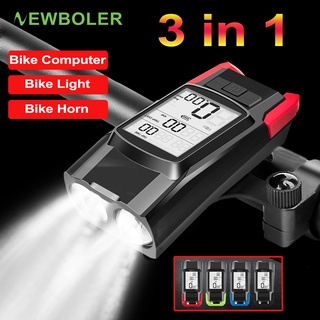 Newboler เครื่องวัดความเร็วจักรยาน พร้อมไฟ LED และแตร ชาร์จ USB กันน้ํา IP65