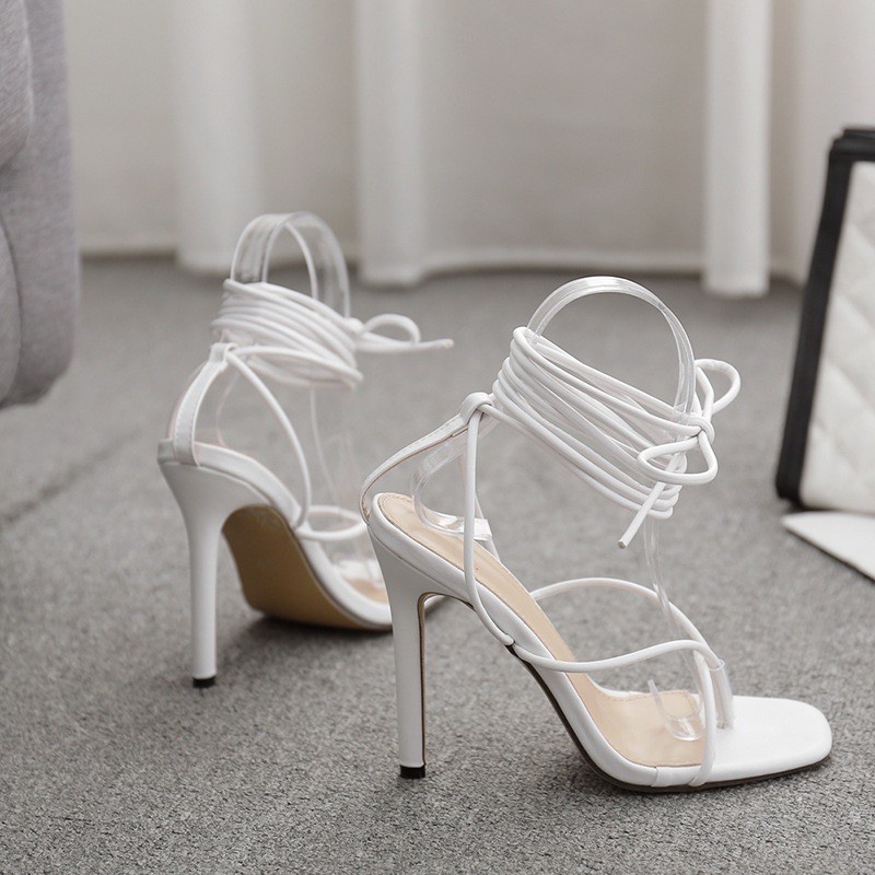 พร้อมส่งรองเท้าส้นสูงสไตล์เกาหลีพันขาสายหนังยาวพันสูง ยอดฮิต ใส่