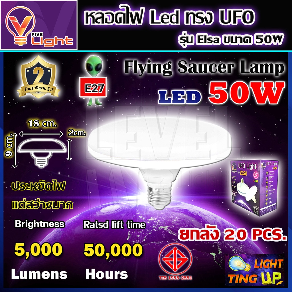 (ยกลัง 20 หลอด) หลอดไฟ UFO LED 50 วัตต์แสงสีขาว Daylight UFO หลอดไฟ LED 50W สว่างมาก ประหยัดไฟ น้ำหนักเบา ขั้วเกลียว E27