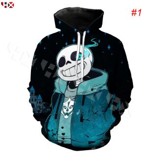 Hx Undertale Sans เสื้อกันหนาวมีฮู้ดลําลองแขนยาวพิมพ์ลายการ์ตูน 3 D