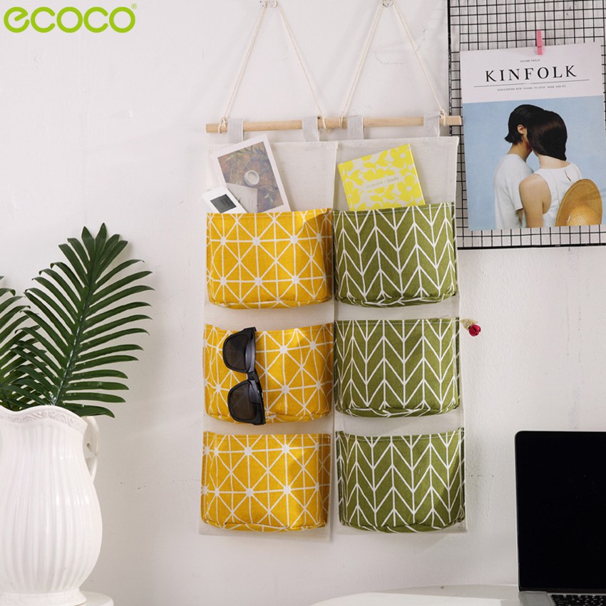 ecoco ถุงผ้าเก็บของ กระเป๋าแขวนของ แขวนผนัง ใส่เครื่องสำอาง ของใช้ในบ้าน ถุงช่องใส่ของ 3 ช่อง จัดระเบียบในบ้าน พับได้