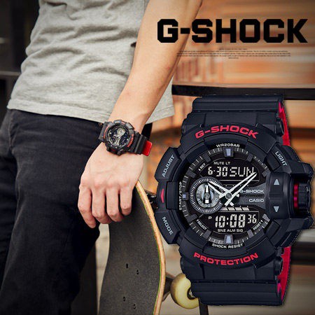 CASIO G-SHOCK นาฬิกาข้อมือผู้ชาย สายเรซิ่น รุ่น GA-400HR-1A black/red