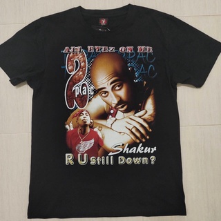 คอตต้อนคอกลม✳เสื้อยืด Rapper 2Pac Tupac Hip Hop Tshirt2pacS-5XL