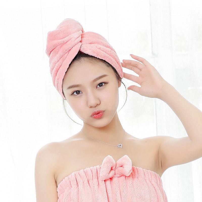 (สต็อกพร้อม) หมวกอาบน้ำ, หมวกผมแห้ง, กำมะหยี่ปะการัง, ดูดซับน้ำได้รวดเร็ว, สีทึบ (lyfs) 63x39 cm