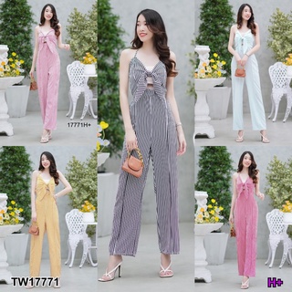 AK 17771 Jumpsuit จั้มสูทผูกอกผ้าลายริ้ว