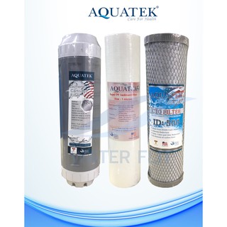 ชุดไส้กรองน้ำดื่ม 3 ขั้นตอน AQUATEK ไส้กรองหยาบ(PP) 1 MICRON 10 นิ้ว / CTO Carbon Filter ID800/ Resin Softener