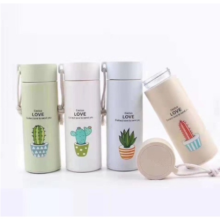 **ใหม่**กระบอกน้ำลายกระบองเพชร มีหูหิ้ว 400ml. ขวดน้ำลาย cactus ขวดใส่น้ำ กระบอกน้ำพกพา ขวดแก้ว