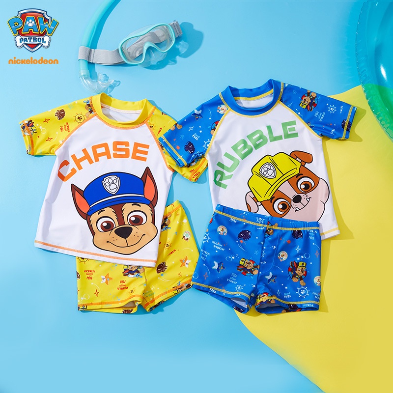 PAW patrol ชุดว่ายน้ำเด็กชาย 2 ชิ้น ชุดว่ายน้ําเด็ก ใส่สบายๆ ความยืดหยุ่น ยางยืด ชุดว่ายน้ำเด็ก เสื้