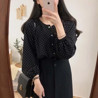 เสื้อเชิ้ตผู้หญิงแขนยาว แฟชั่น เสื้อทํางาน ลายจุด ใหม่