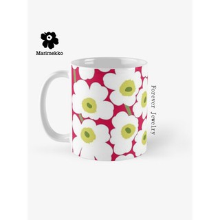 Baru Marimekko Cawan Adalah Kecil dan Mudah untuk Dibawa. Bunga Merah dan Putih Adalah Bergaya dan Mudah Pejabat Putih Kopi Kopi Seramik 11Oz