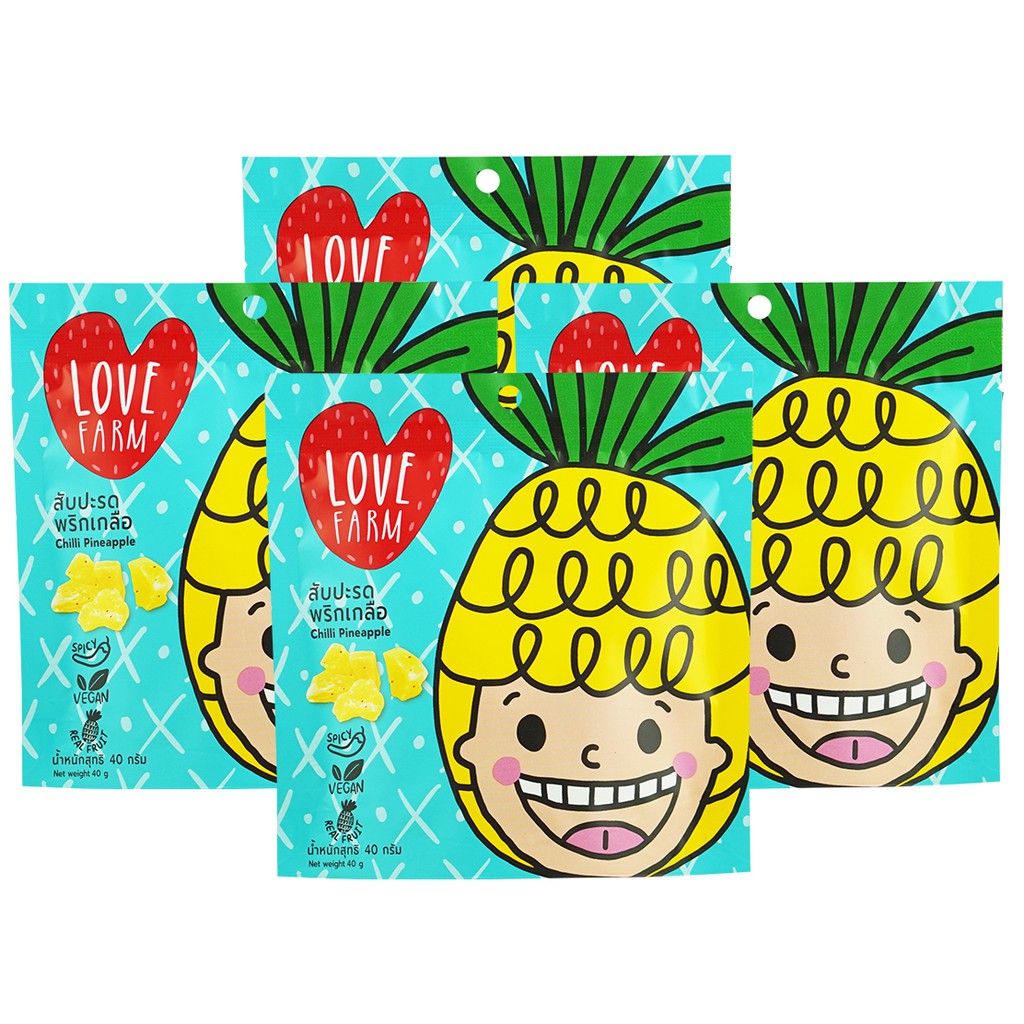 🍍(สับปะรดพริกเกลือ 40 กรัม SET 4 ซอง) 💖เลิฟฟาร์ม (LOVEFARM) สับปะรด พริกเกลือ ผลไม้อบแห้ง