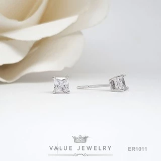 ต่างหูแป้น เพชรทรงสี่เหลี่ยม Princess Cut มี4ไซส์ เครื่องประดับแฟชั่น ValueJewelry ER1105 ER1011 ER1012 ER1013