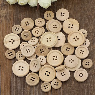 🔥50 ชิ้น Mixed Wooden Buttons สีธรรมชาติรอบ 4-Holes เย็บ Scrapbooking DIY