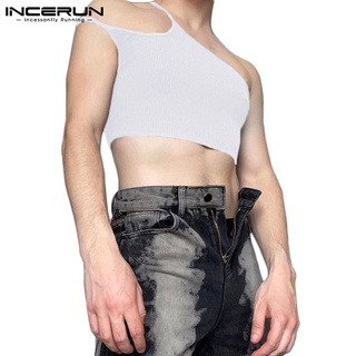 Incerun เสื้อครอปท็อป แขนกุด ทรงสลิมฟิต แฟชั่นฤดูร้อน สําหรับผู้ชาย