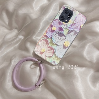 Vintage Oil Painting เคส OPPO Find X5 Pro 5G A76 A96 Phone Case with Ring Wristband INS Style Detachable Silicone Bracelet Soft Case Back Cover เคสโทรศัพท